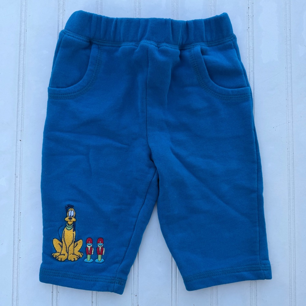 Vtg Disney Store Pluto Embroidered Blue Jogger Sweatpants Kids 6 Months Infant